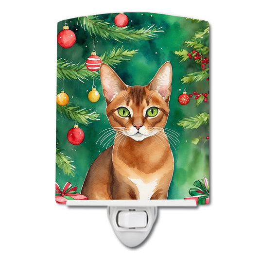 Buy this Abyssinian Cat By the Christmas Tree Ceramic Night Light