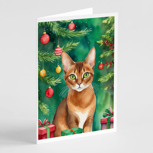Buy this Abyssinian Cat By the Christmas Tree Greeting Cards Pack of 8