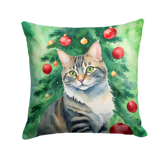 Buy this American Bobtail Cat By the Christmas Tree Throw Pillow