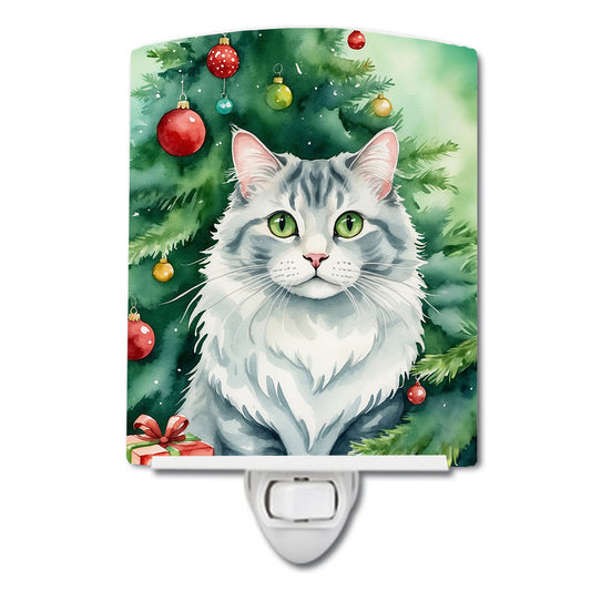 Buy this American Curl Cat By the Christmas Tree Ceramic Night Light