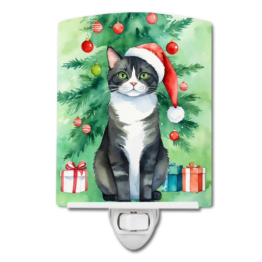 Buy this American Polydactyl Cat By the Christmas Tree Ceramic Night Light