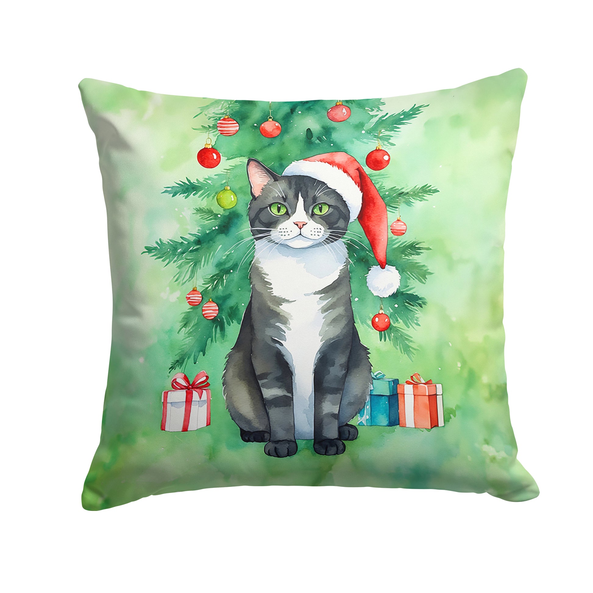 Buy this American Polydactyl Cat By the Christmas Tree Throw Pillow