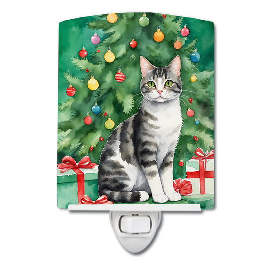 Buy this American Wirehair Cat By the Christmas Tree Ceramic Night Light