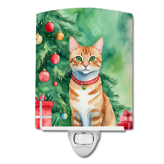 Buy this Arabian Mau Cat By the Christmas Tree Ceramic Night Light