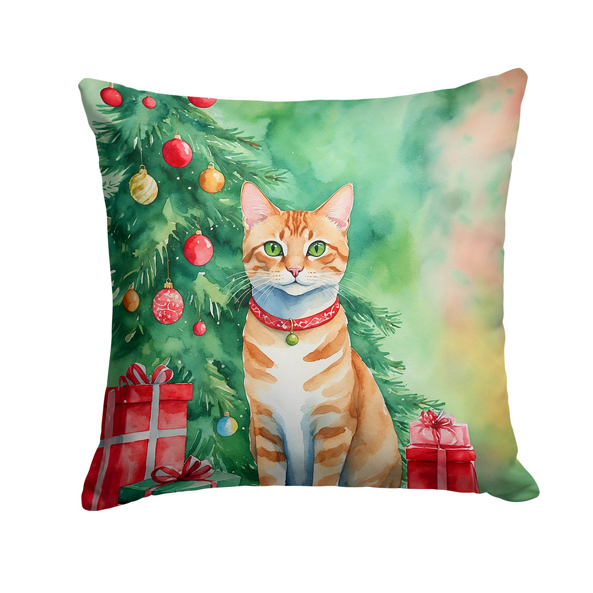 Buy this Arabian Mau Cat By the Christmas Tree Throw Pillow