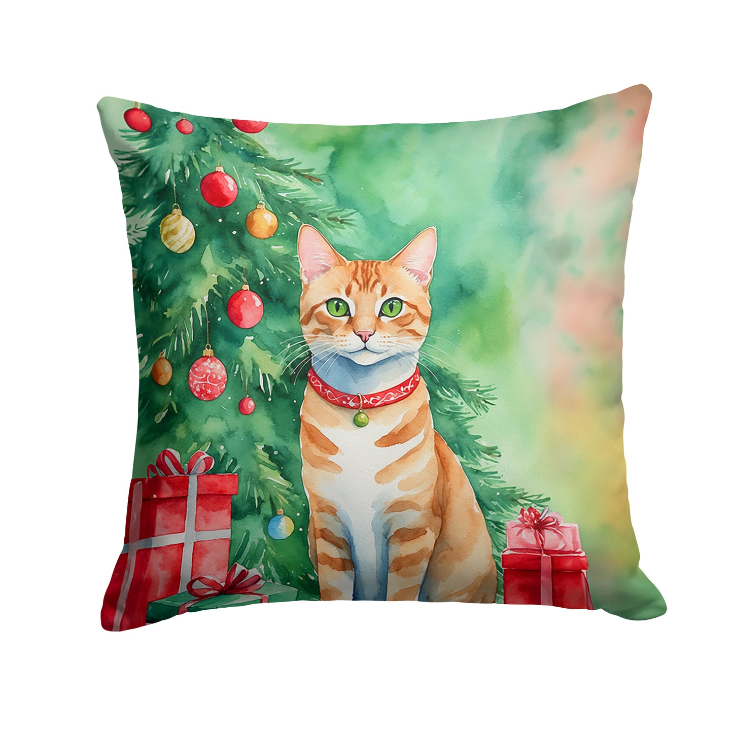 Buy this Arabian Mau Cat By the Christmas Tree Throw Pillow