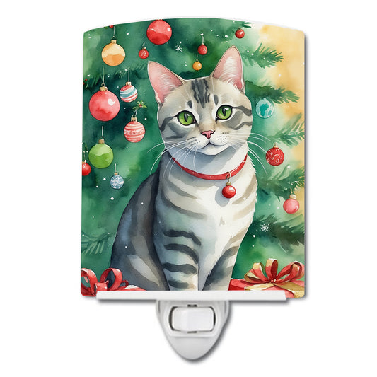 Buy this Asian Cat By the Christmas Tree Ceramic Night Light