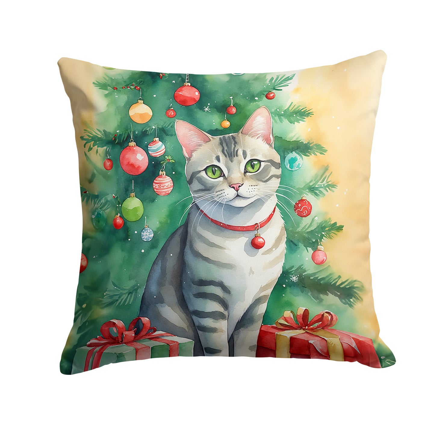 Buy this Asian Cat By the Christmas Tree Throw Pillow