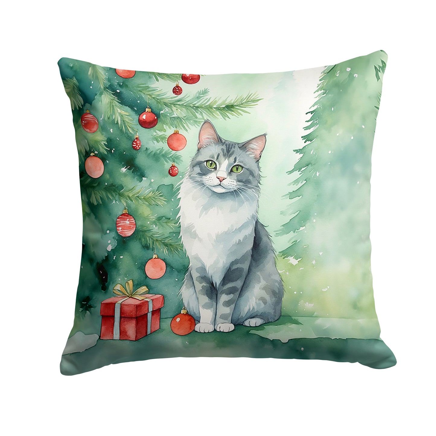 Buy this Australian Mist Cat By the Christmas Tree Throw Pillow