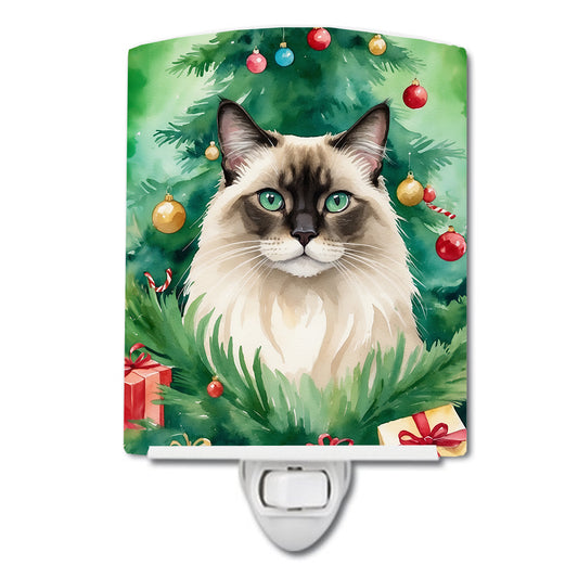 Buy this Balinese Cat By the Christmas Tree Ceramic Night Light