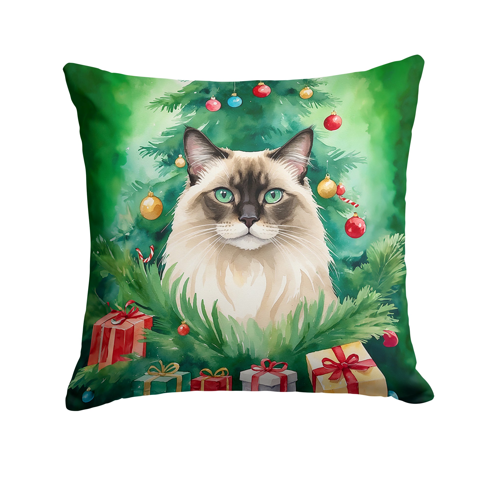 Buy this Balinese Cat By the Christmas Tree Throw Pillow