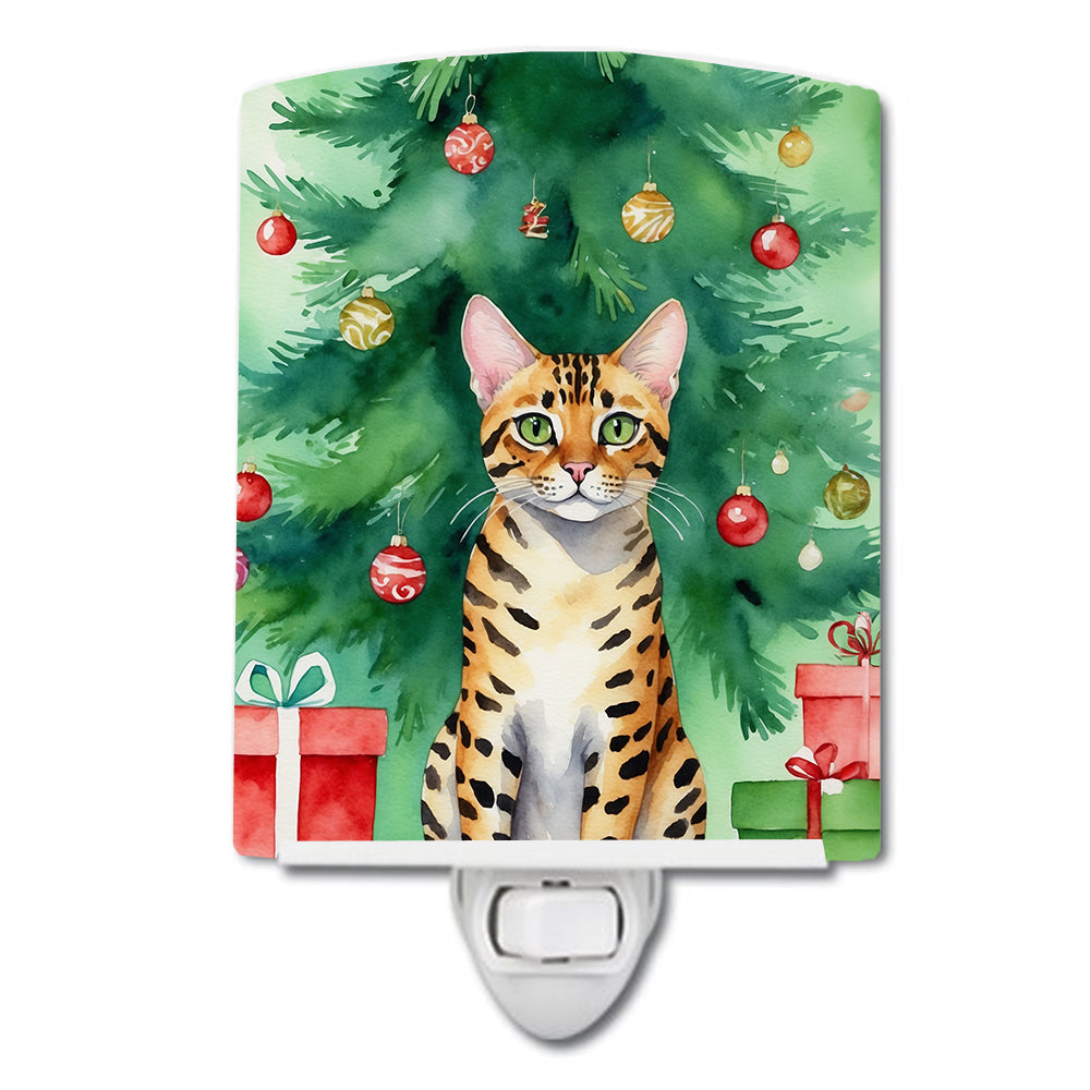 Buy this Bengal Cat By the Christmas Tree Ceramic Night Light