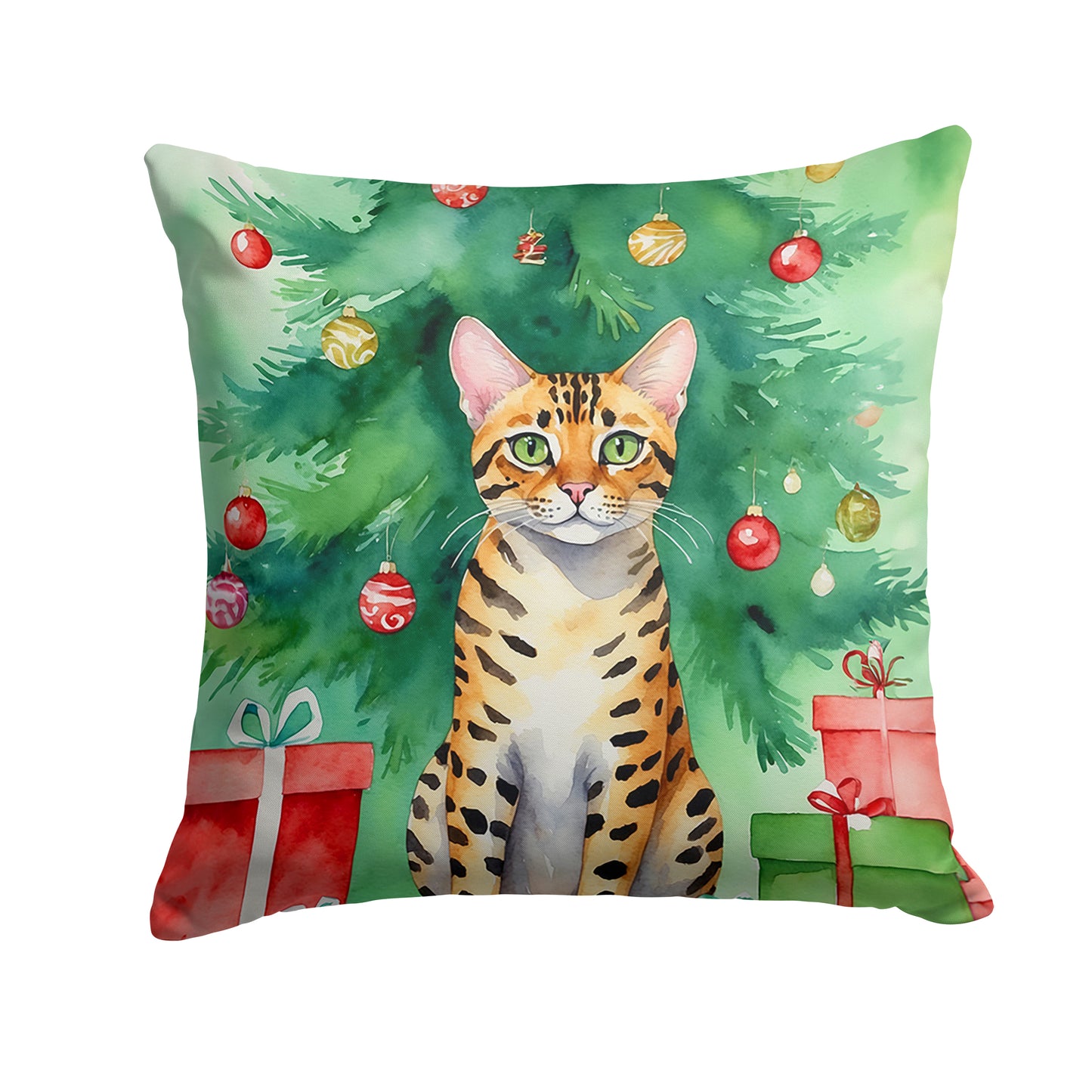 Buy this Bengal Cat By the Christmas Tree Throw Pillow