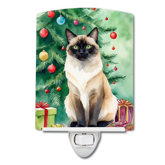 Buy this Birman Cat By the Christmas Tree Ceramic Night Light