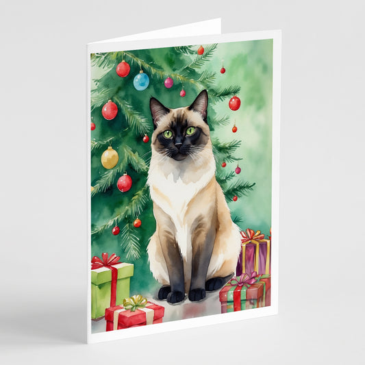 Buy this Birman Cat By the Christmas Tree Greeting Cards Pack of 8