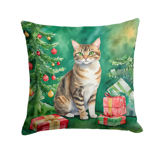 Buy this California Spangled Cat By the Christmas Tree Throw Pillow