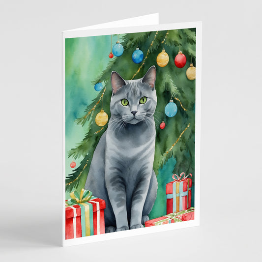 Buy this Chartreux Cat By the Christmas Tree Greeting Cards Pack of 8