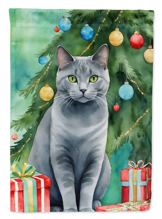Buy this Chartreux Cat By the Christmas Tree Garden Flag