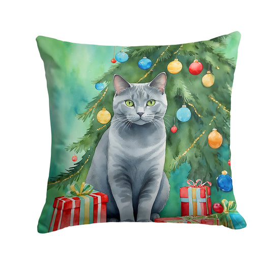 Buy this Chartreux Cat By the Christmas Tree Throw Pillow