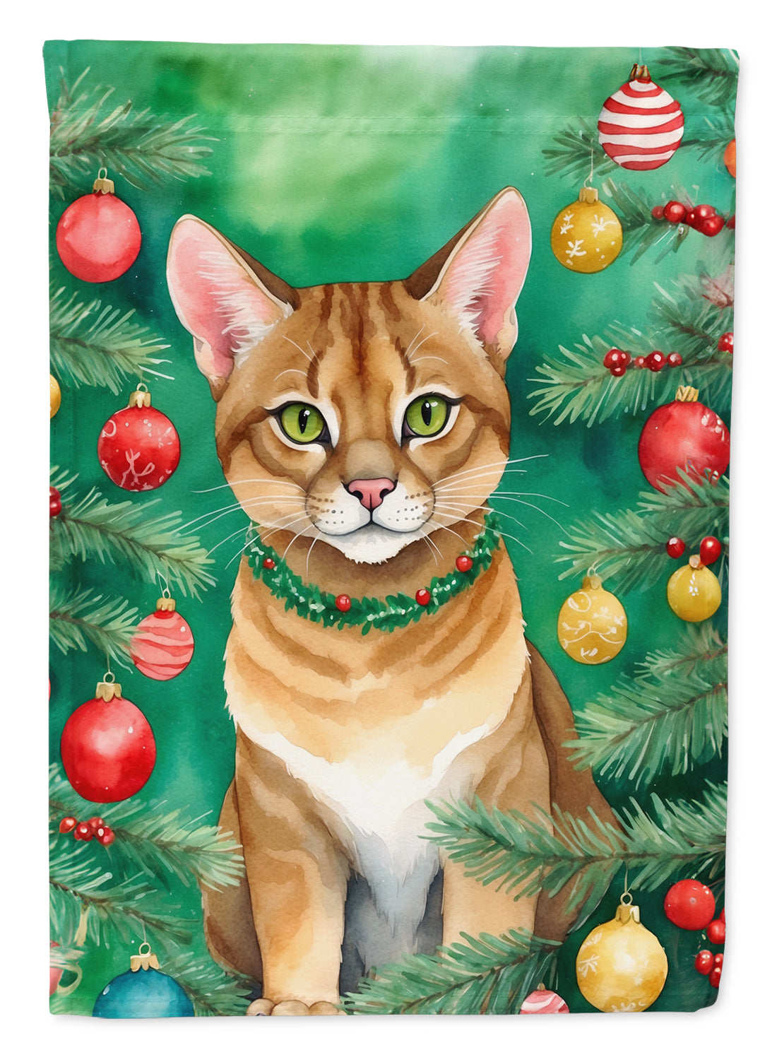 Buy this Chausie Cat By the Christmas Tree Garden Flag