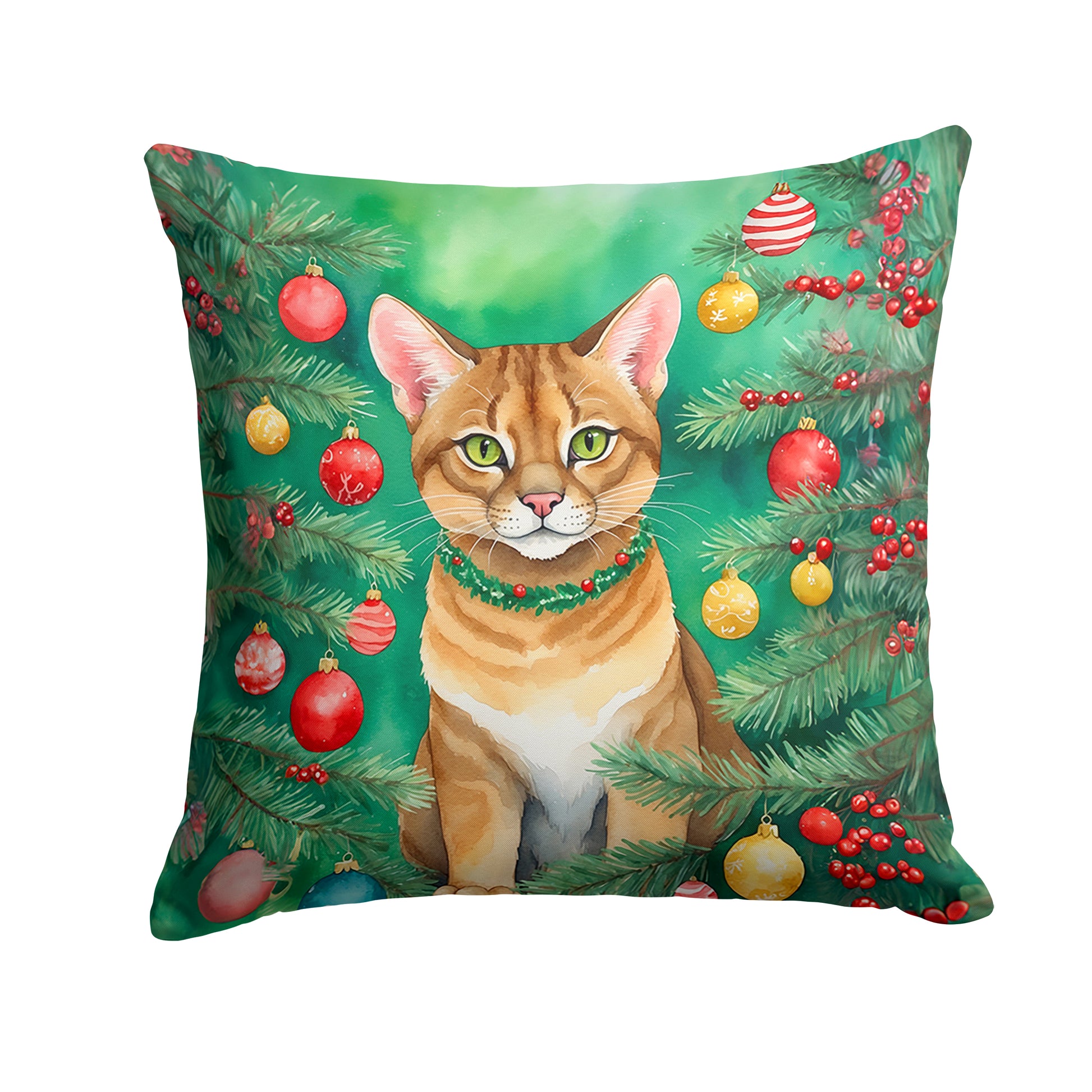 Buy this Chausie Cat By the Christmas Tree Throw Pillow