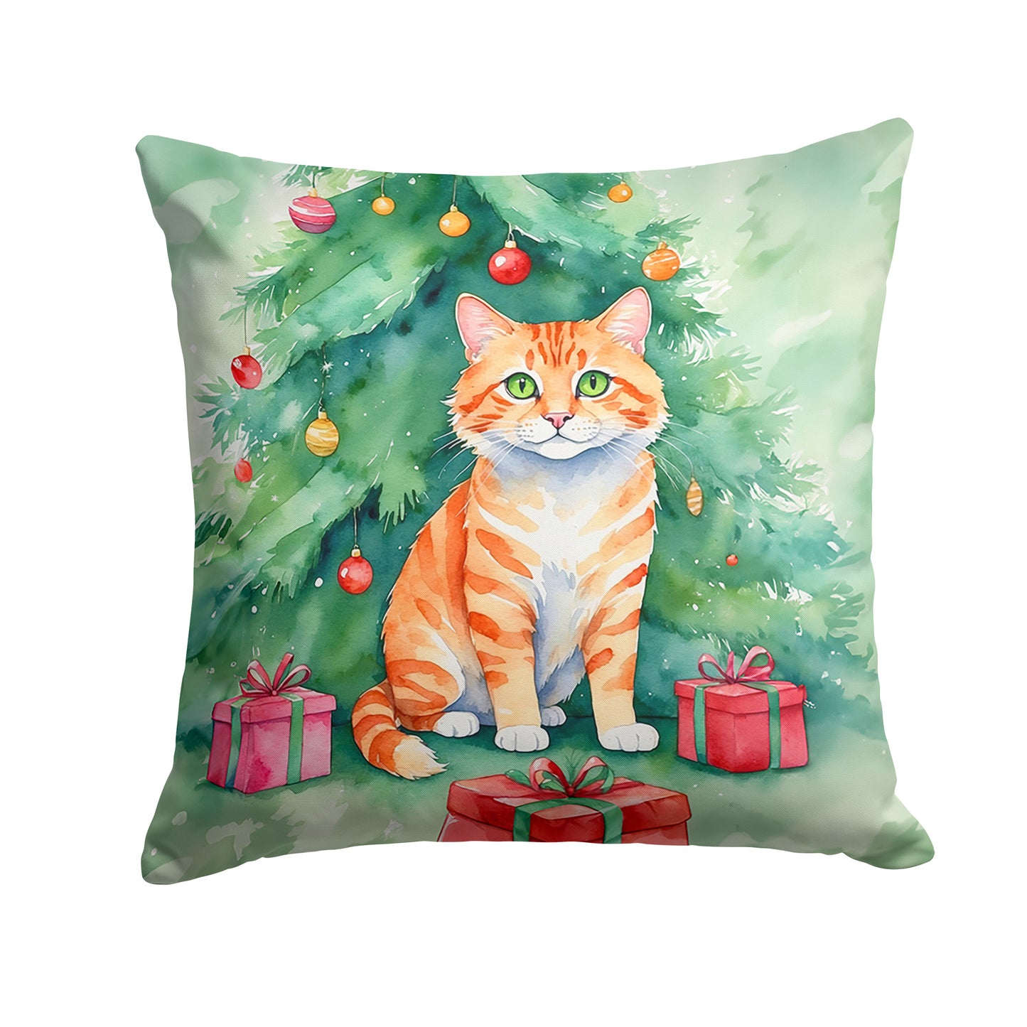 Buy this Cheetoh Cat By the Christmas Tree Throw Pillow