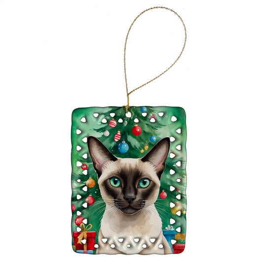 Buy this Colorpoint Shorthair Cat By the Christmas Tree Porcelain Ornament