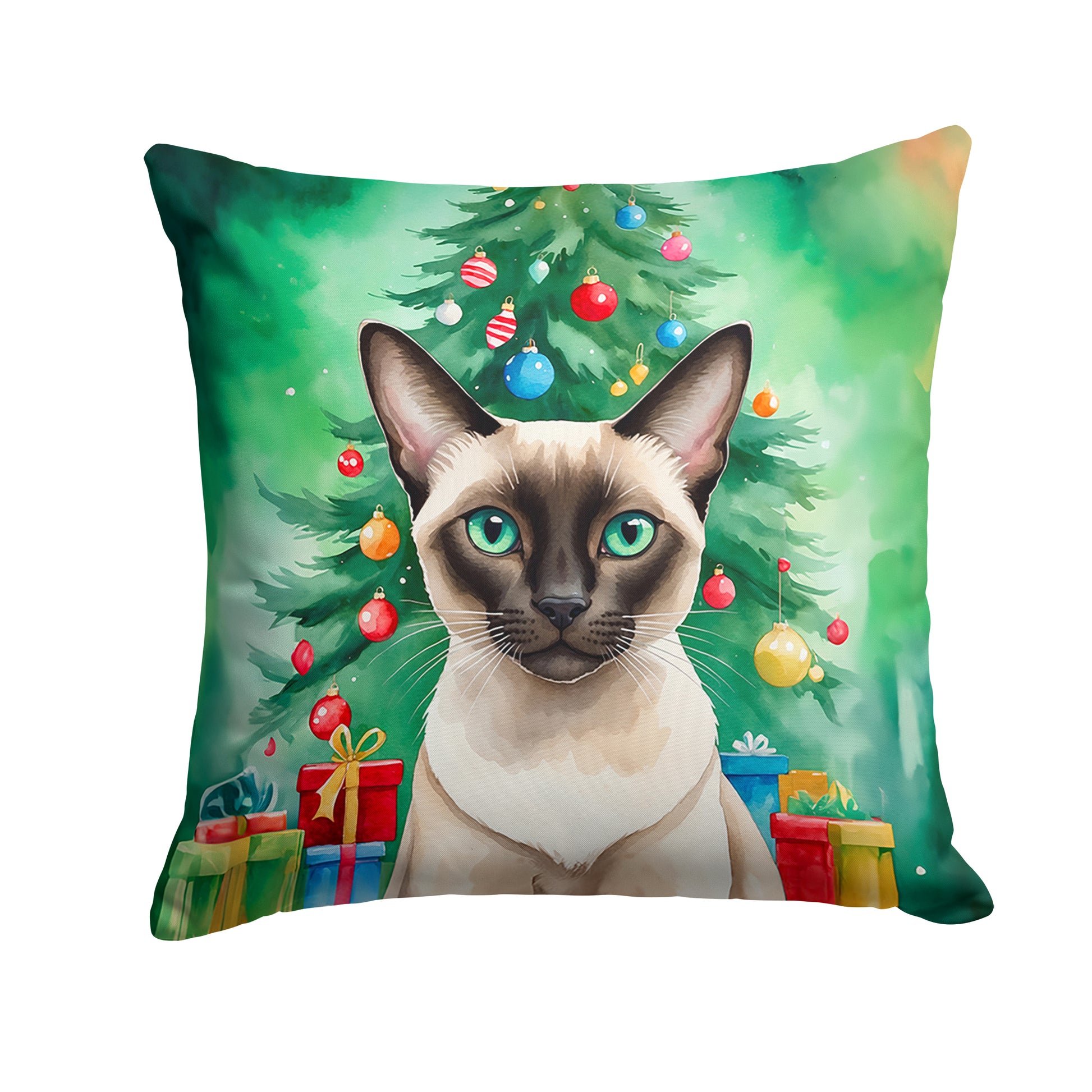 Buy this Colorpoint Shorthair Cat By the Christmas Tree Throw Pillow