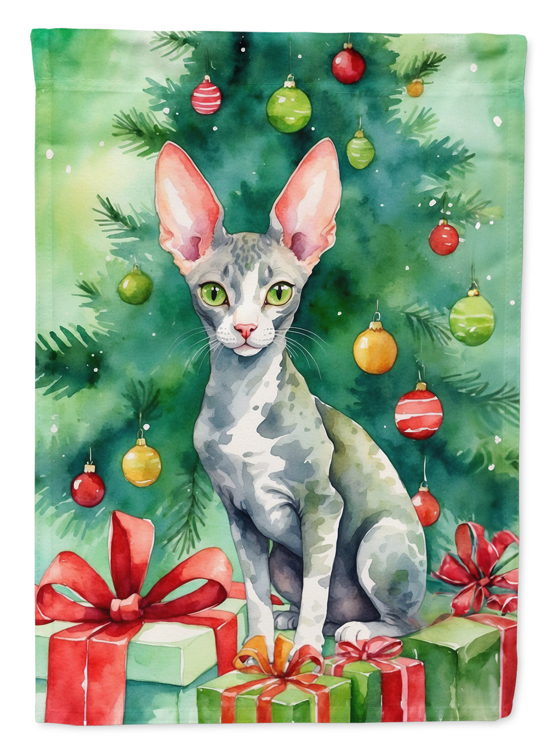 Buy this Cornish Rex Cat By the Christmas Tree Garden Flag