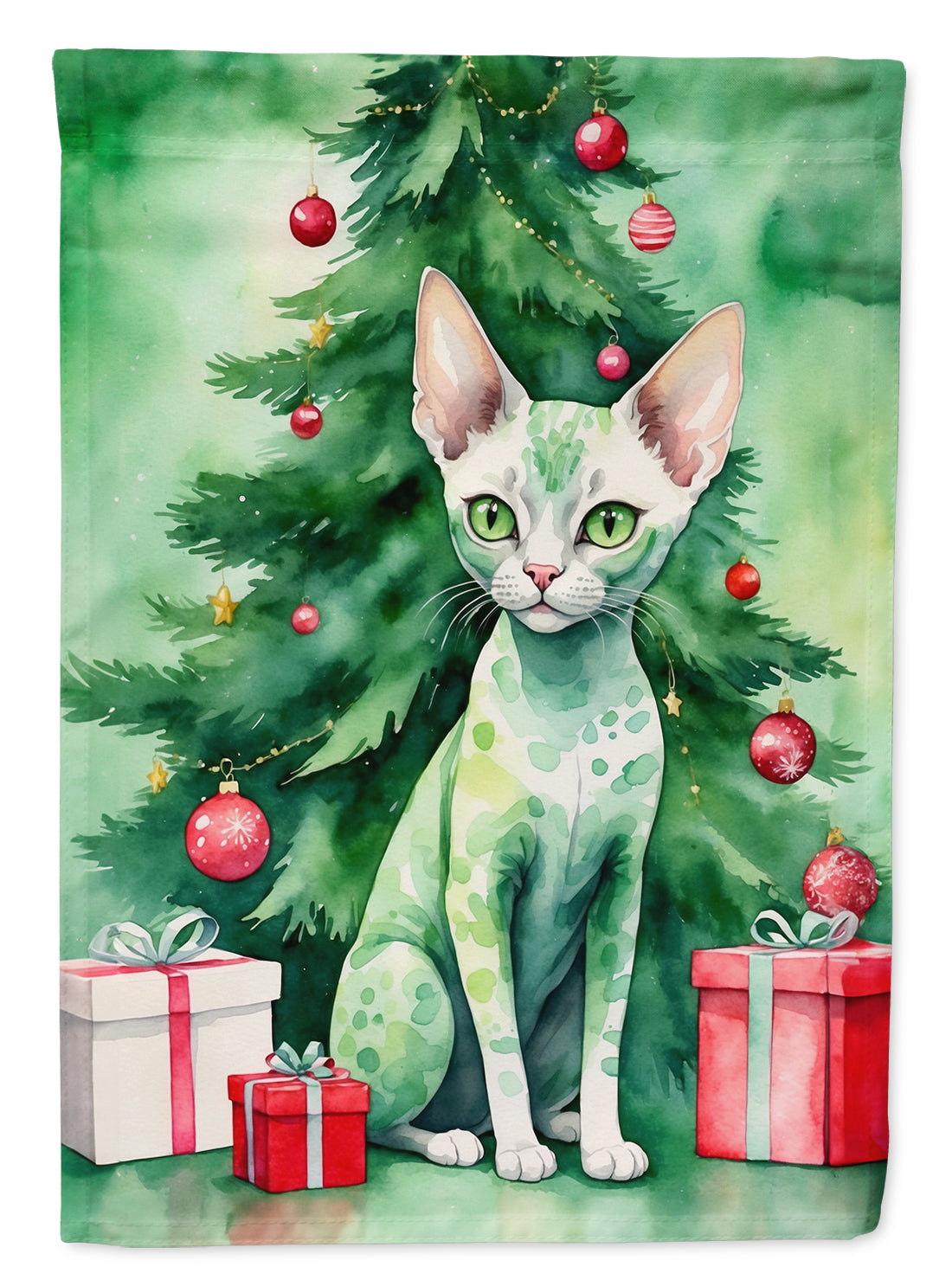Buy this Devon Rex Cat By the Christmas Tree Garden Flag