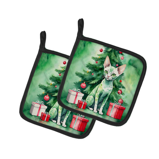 Buy this Devon Rex Cat By the Christmas Tree Pair of Pot Holders