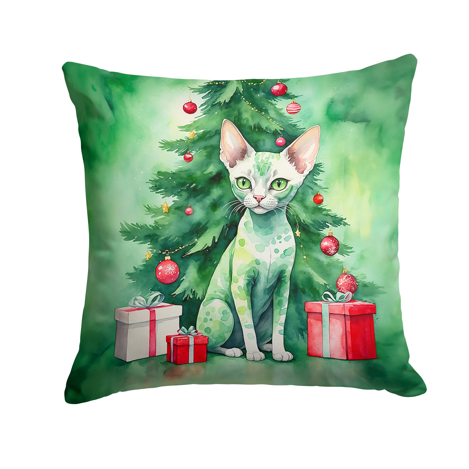 Buy this Devon Rex Cat By the Christmas Tree Throw Pillow