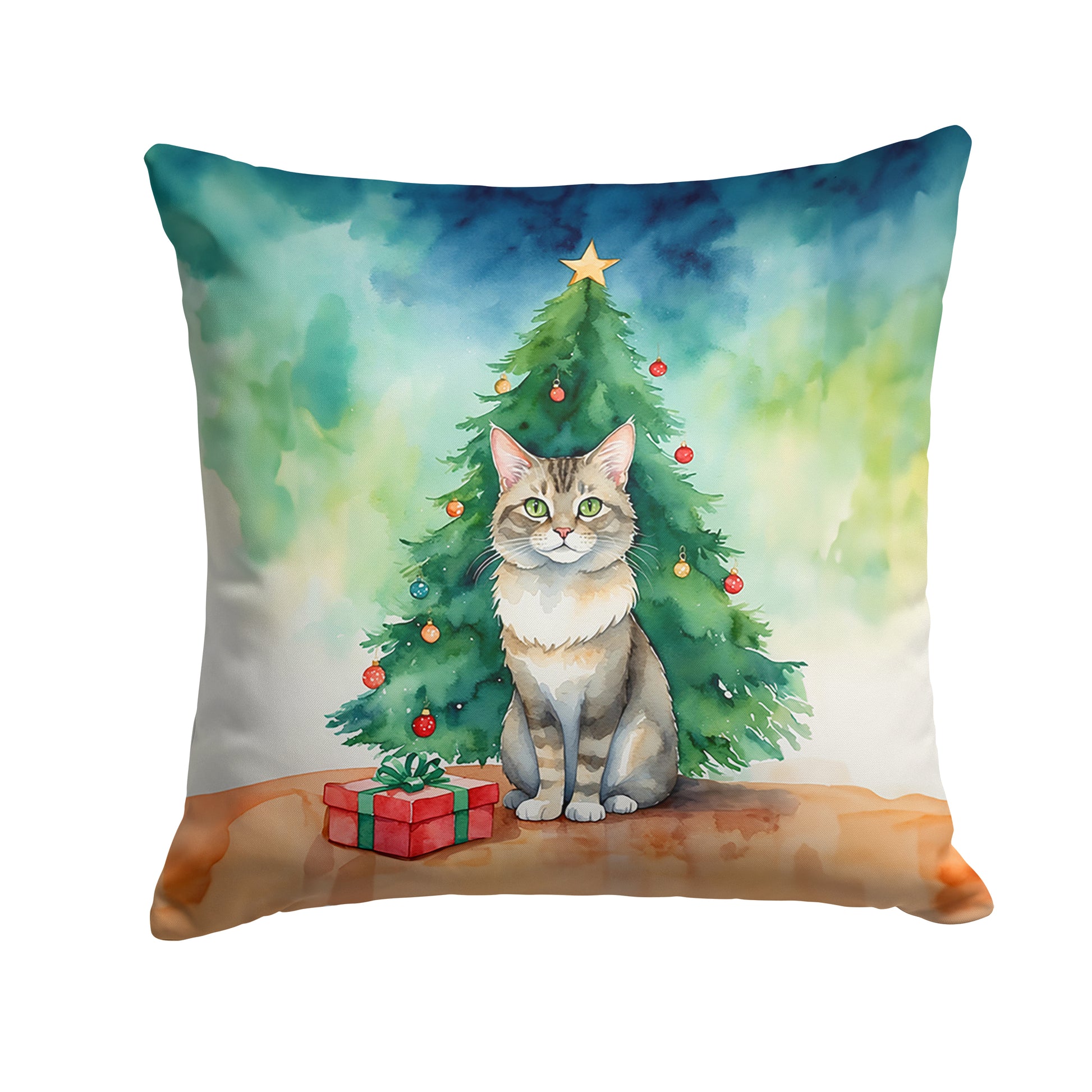 Buy this Dwelf Cat By the Christmas Tree Throw Pillow