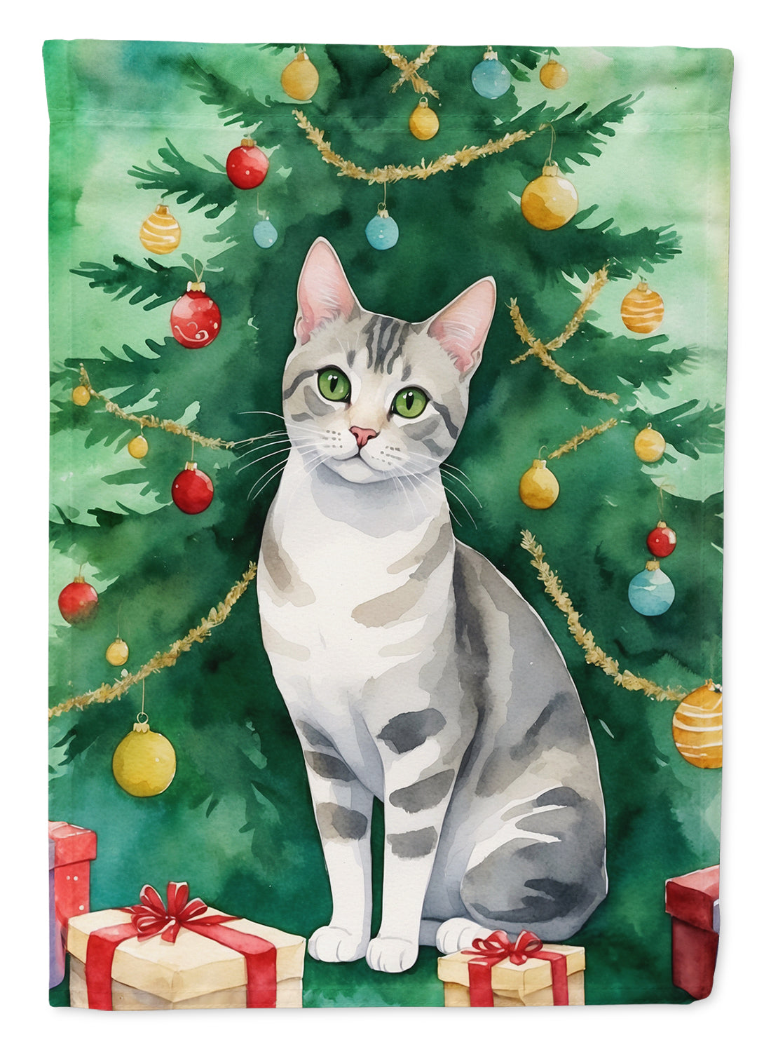 Buy this European Shorthair Cat By the Christmas Tree House Flag