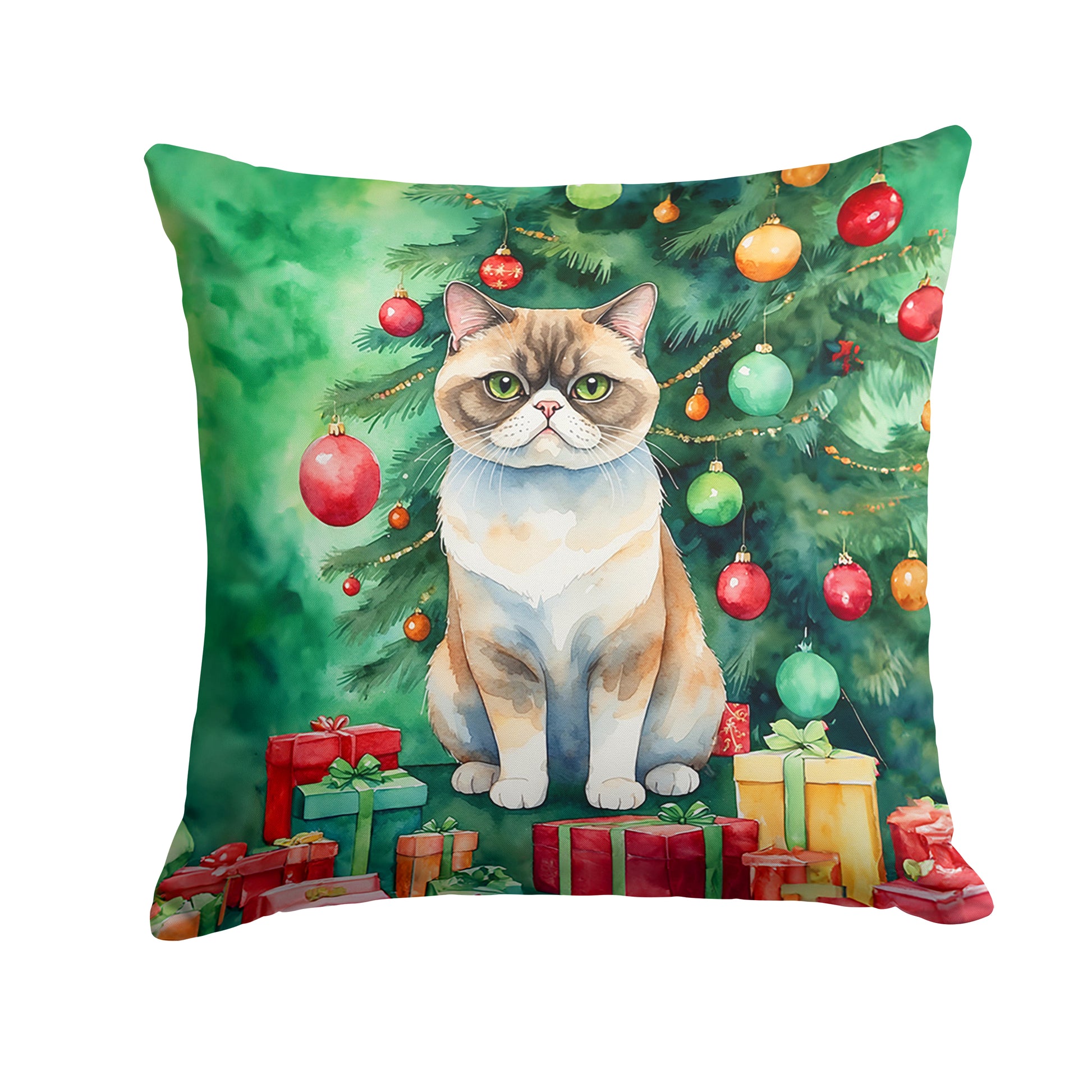 Buy this Exotic Shorthair Cat By the Christmas Tree Throw Pillow