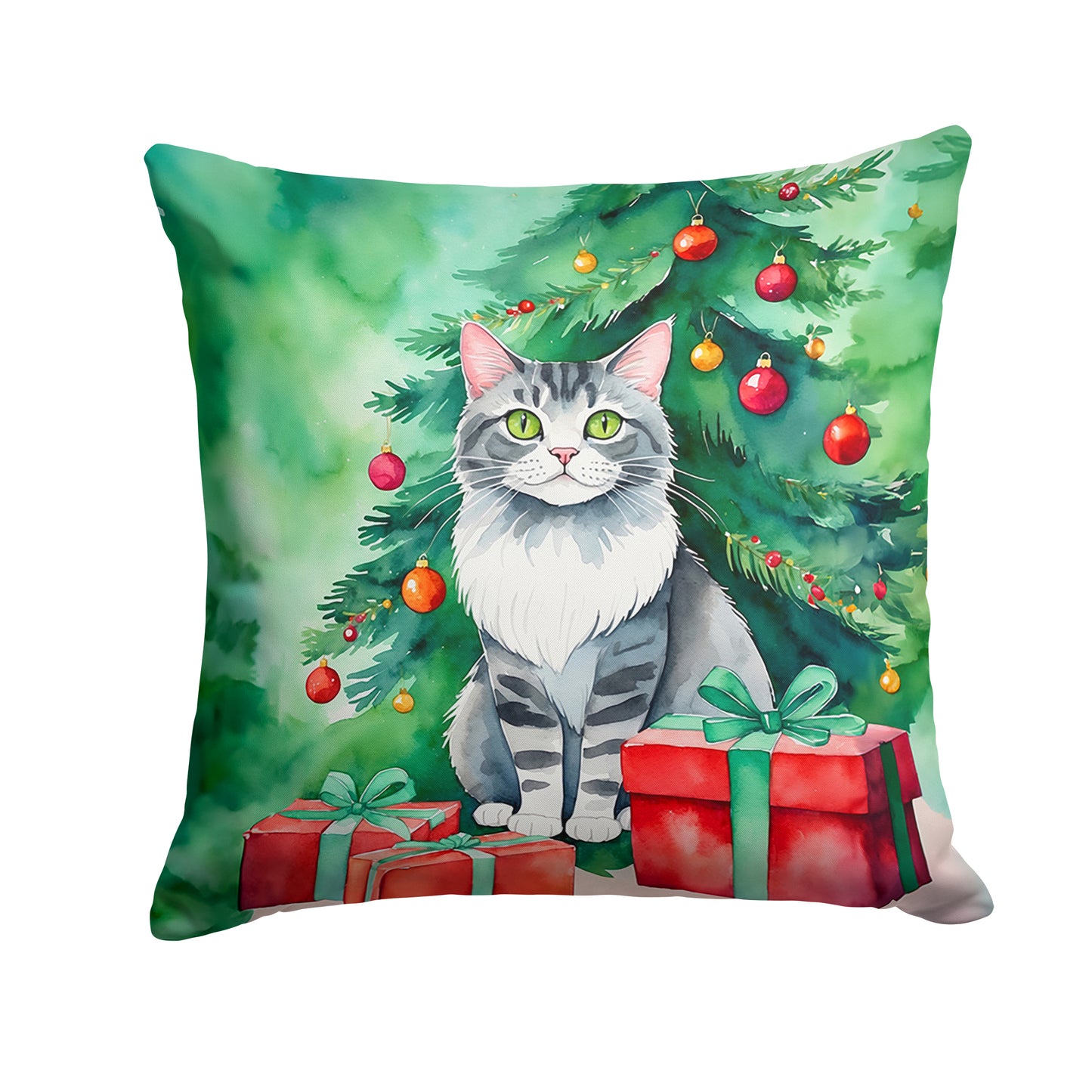 Buy this Foldex Exotic Fold Cat By the Christmas Tree Throw Pillow