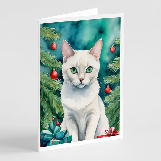 Buy this Foreign White Cat By the Christmas Tree Greeting Cards Pack of 8