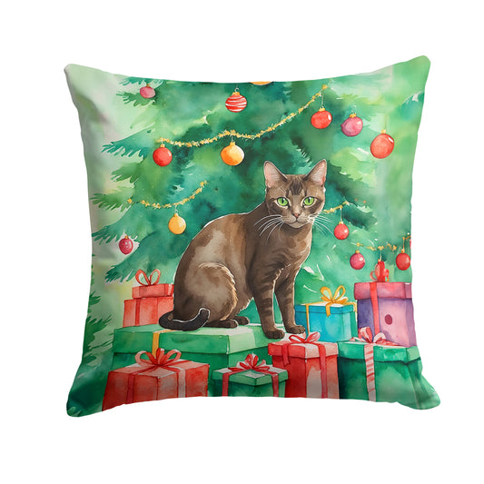 Buy this Havana Brown Cat By the Christmas Tree Throw Pillow