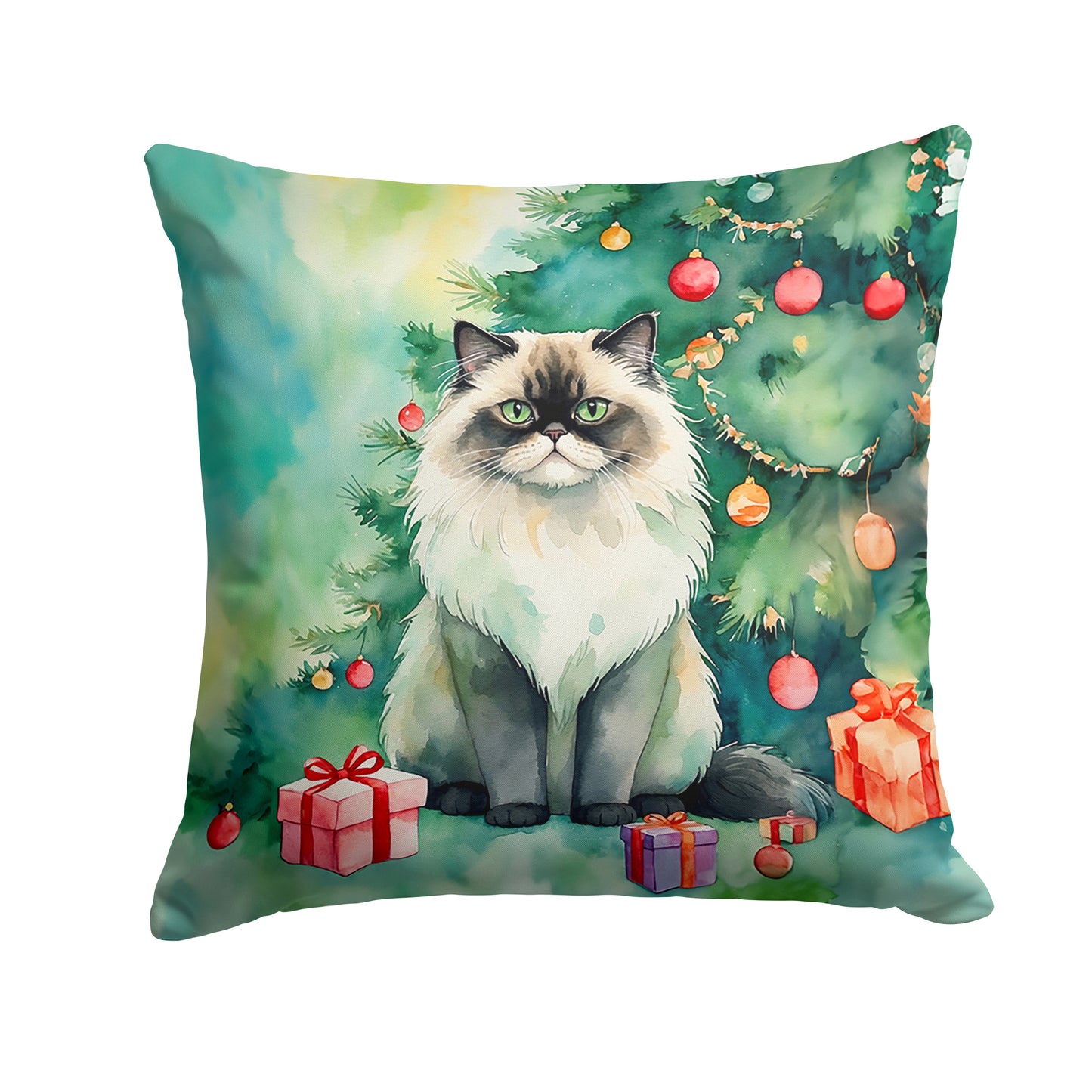 Buy this Himalayan Cat By the Christmas Tree Throw Pillow