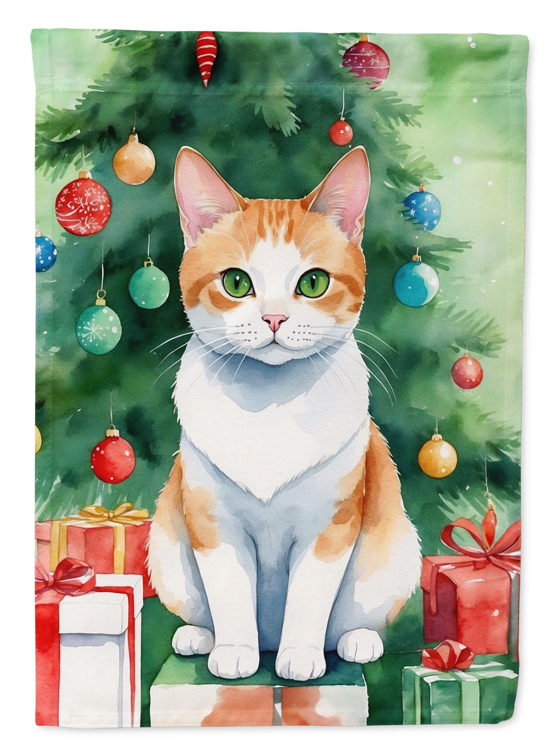 Buy this Japanese Bobtail Cat By the Christmas Tree Garden Flag