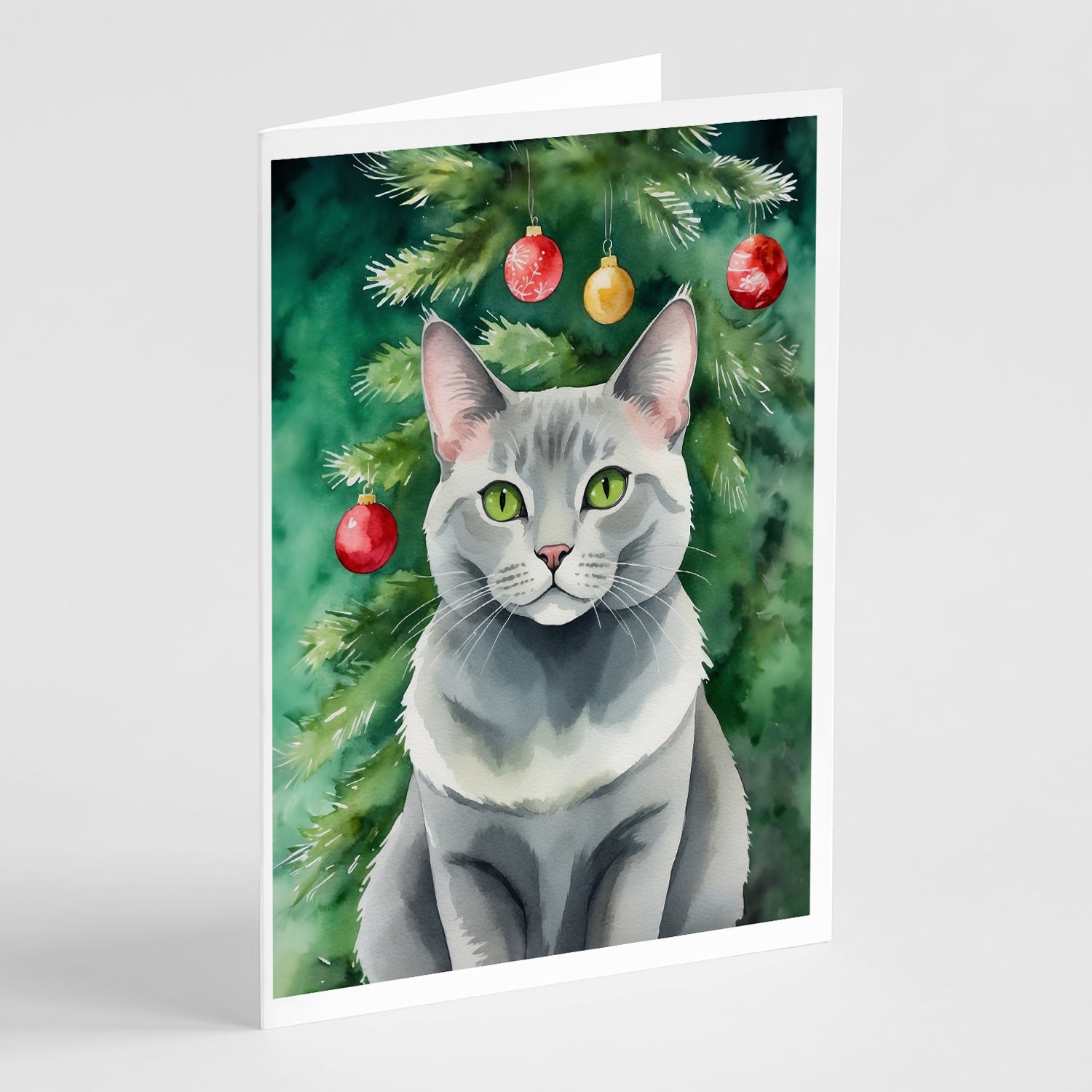 Buy this Korat Cat By the Christmas Tree Greeting Cards Pack of 8