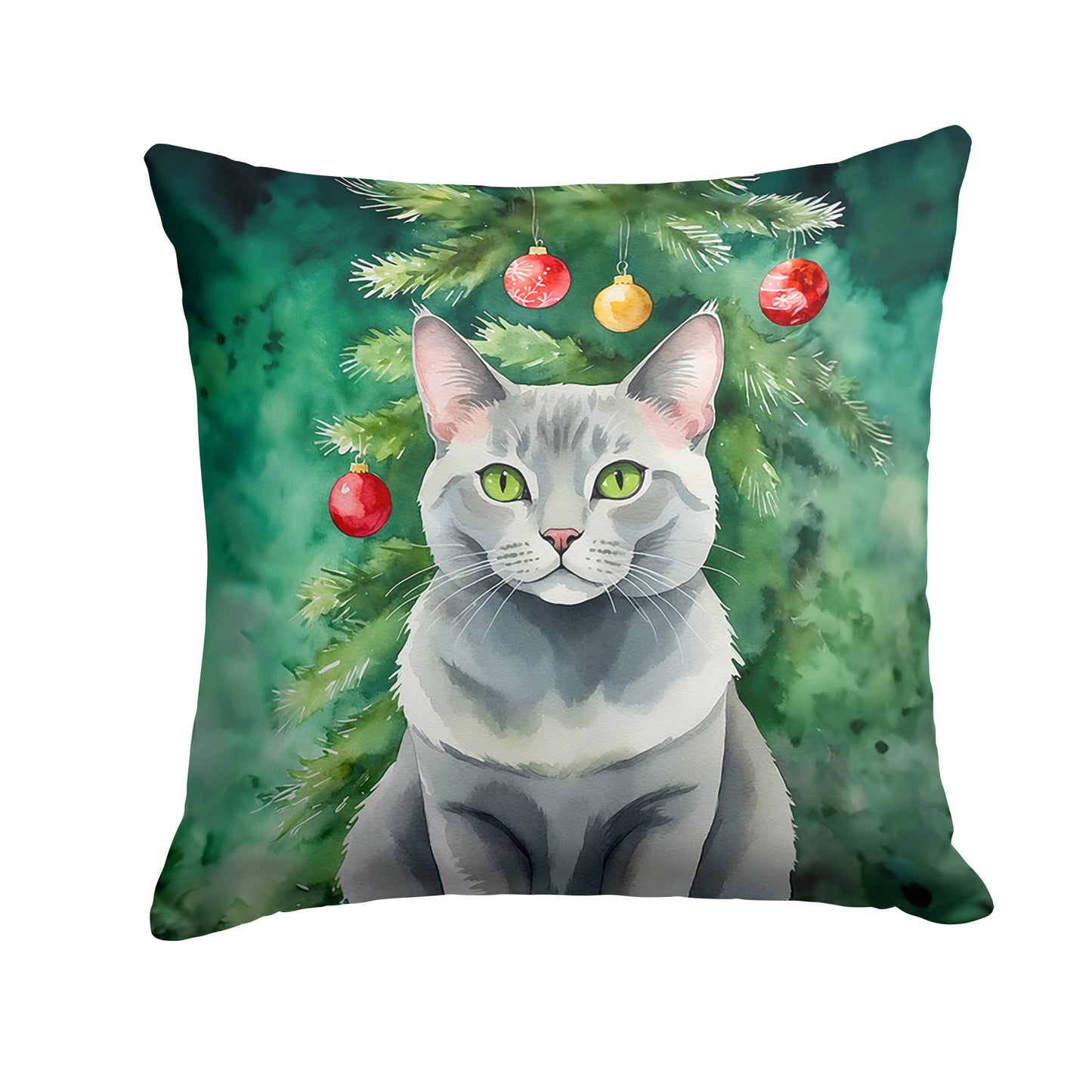 Buy this Korat Cat By the Christmas Tree Throw Pillow