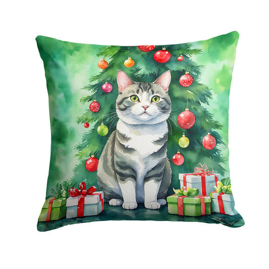 Buy this Korean Bobtail Cat By the Christmas Tree Throw Pillow