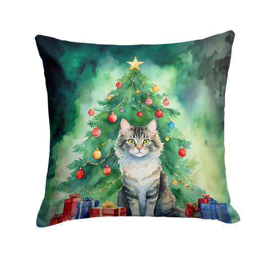 Buy this La Perm Cat By the Christmas Tree Throw Pillow