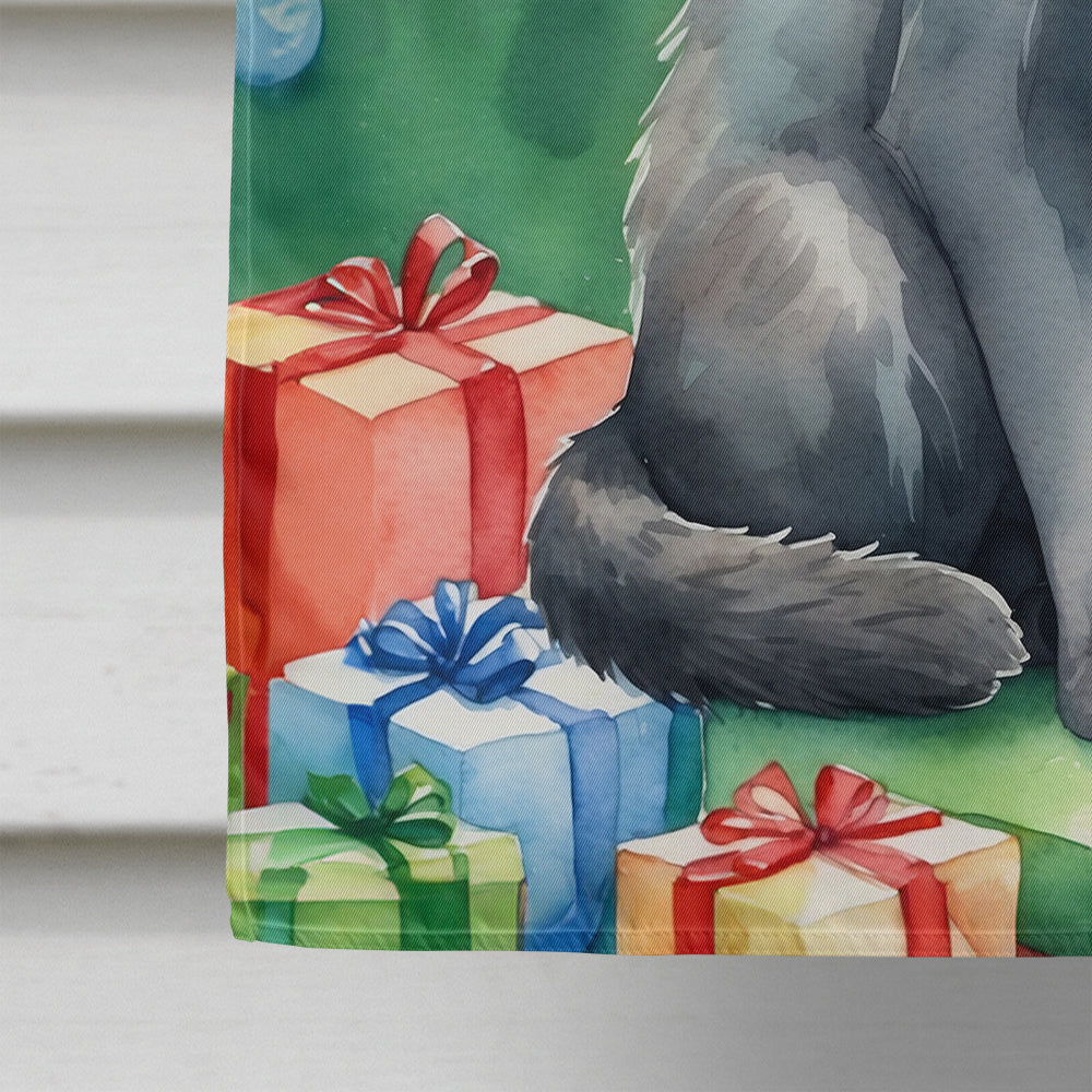 Lykoi Cat By the Christmas Tree House Flag