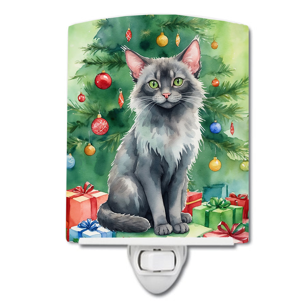 Buy this Lykoi Cat By the Christmas Tree Ceramic Night Light