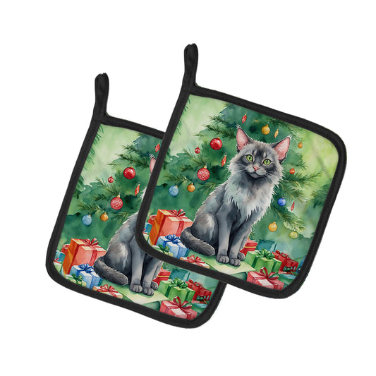 Buy this Lykoi Cat By the Christmas Tree Pair of Pot Holders