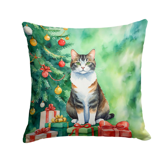 Buy this Manx Cat By the Christmas Tree Throw Pillow