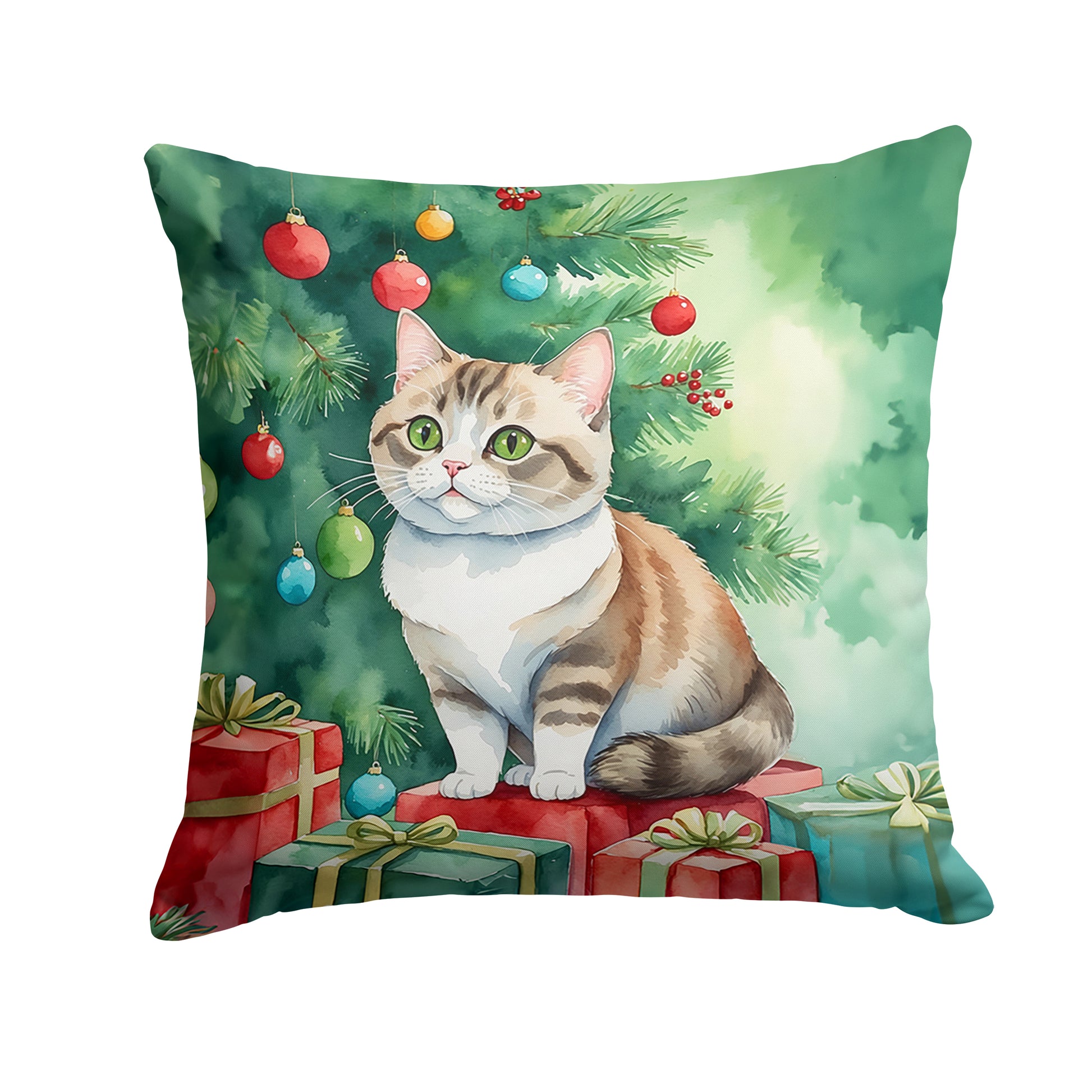 Buy this Munchkin Cat By the Christmas Tree Throw Pillow