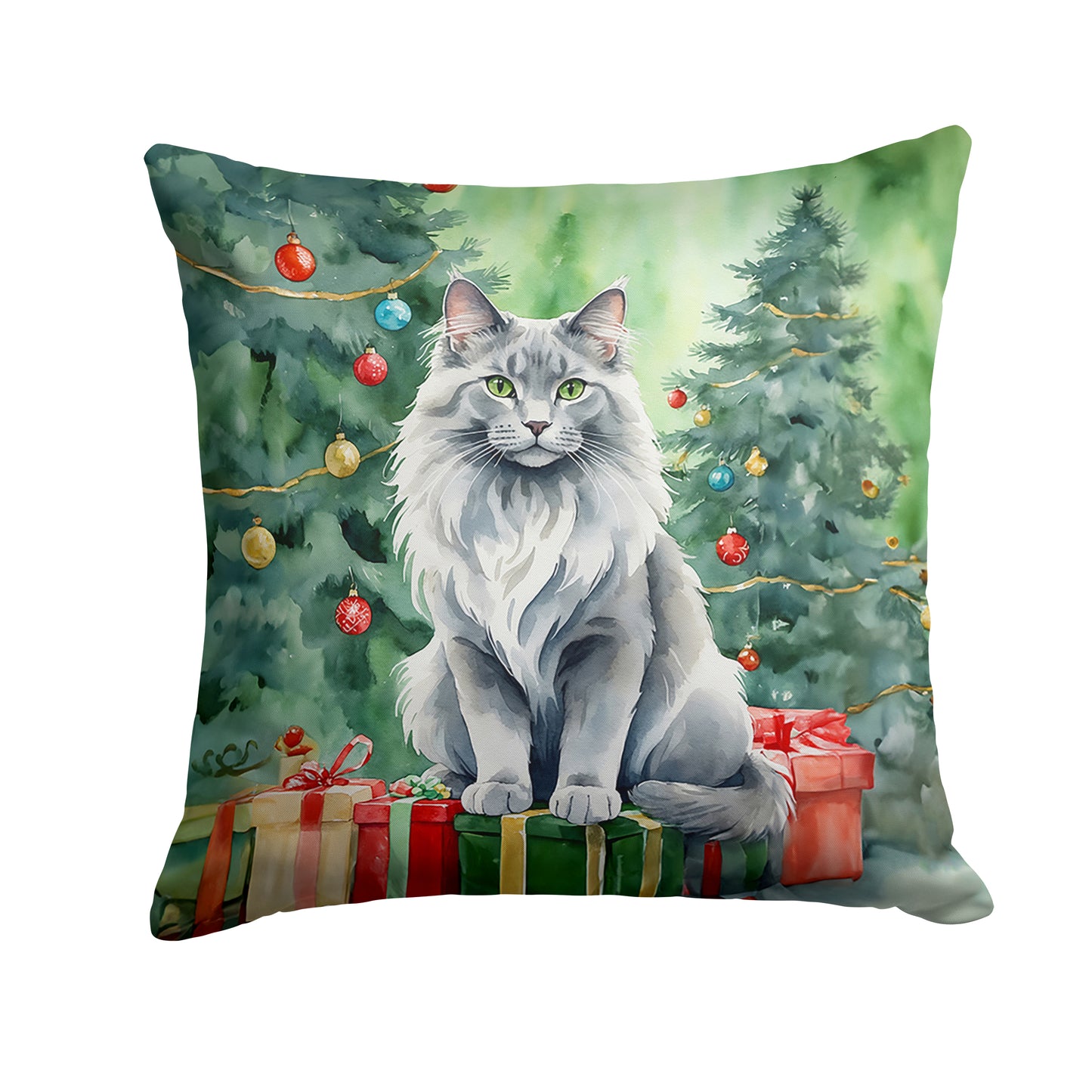 Buy this Nebelung Cat By the Christmas Tree Throw Pillow